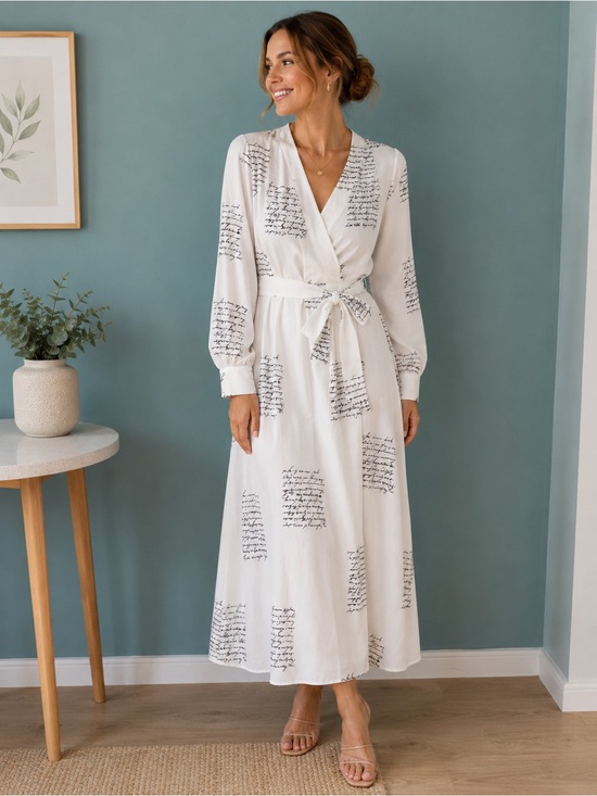 oscorp Dresses & Skirts - NWOT White Script-Print Wrap Maxi Dress
